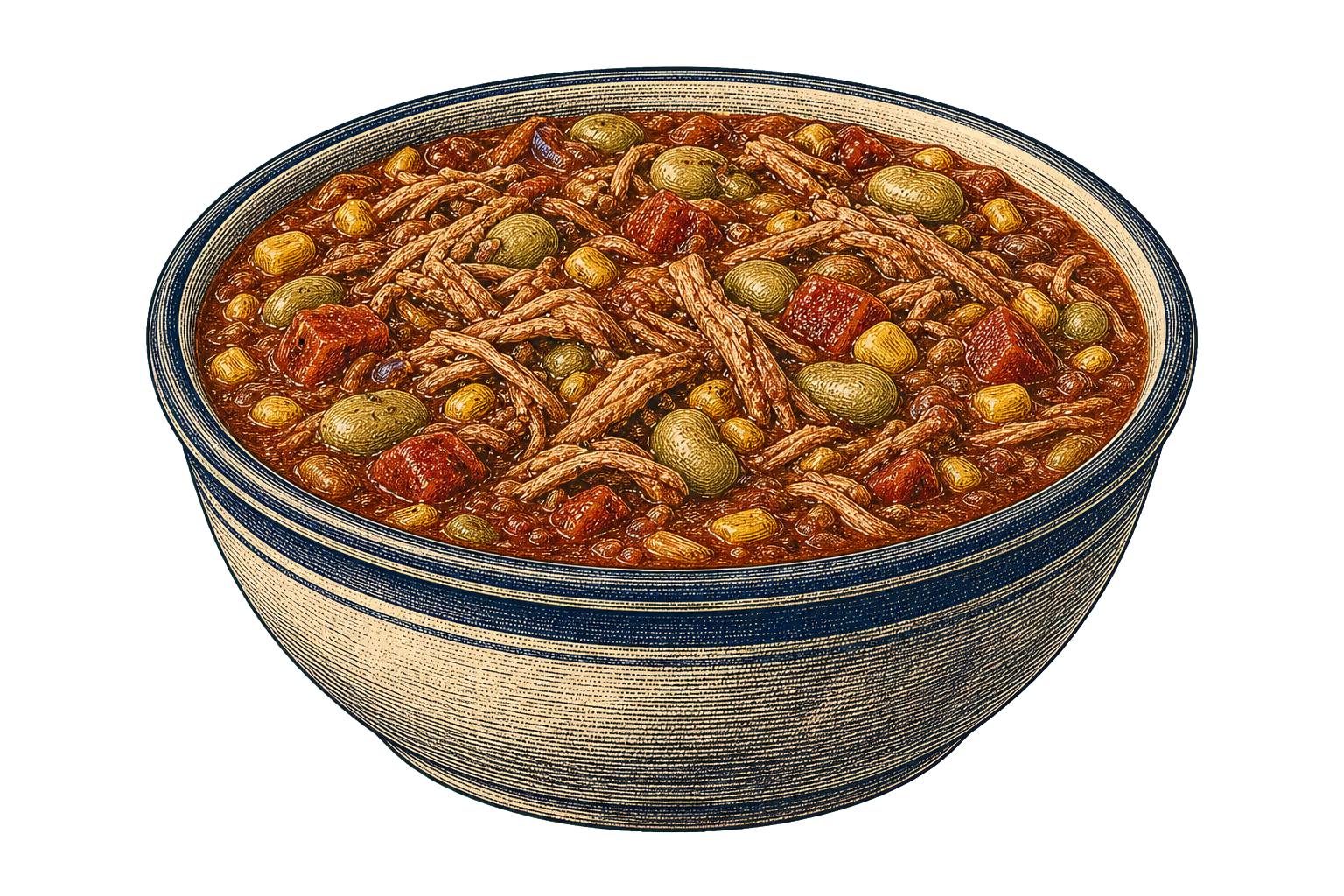 Engraved bowl of Brunswick stew