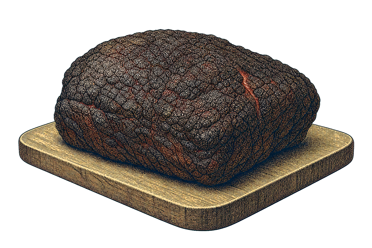 Engraved whole smoked boneless Boston butt on a board